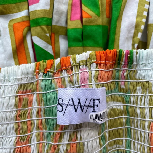 S/W/F SWF Puff Sleeve Babydoll Dress green white orange 22345 - Picture 6 of 8